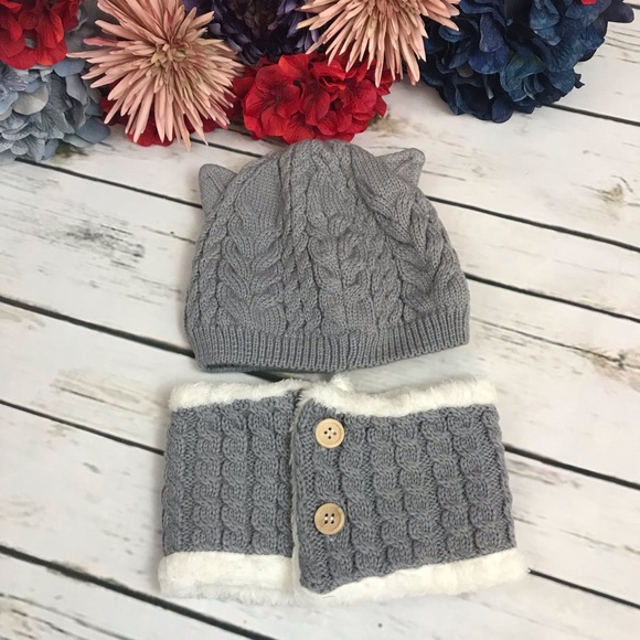 Baby/Toddler Gray Hat with Ears Ring Scarf - Picture 2 of 9